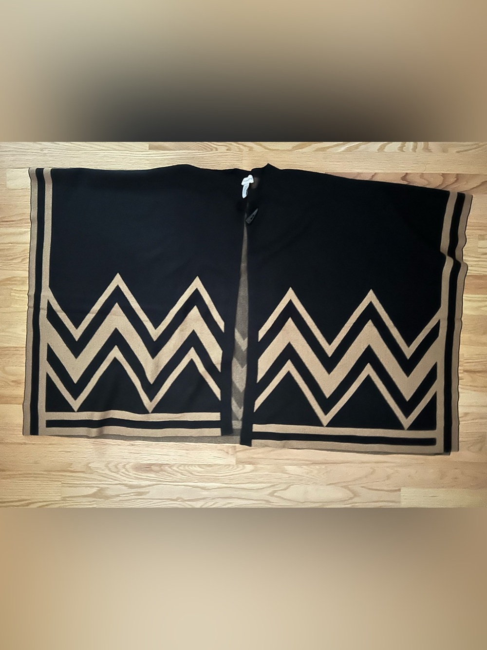Soft Surroundings Wool Blend Black Gold Cape Tunic Poncho Geometric Knit